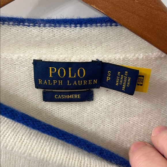 Polo by Ralph Lauren Women's Striped Cream and Blue Sweater - Picture 2 of 4
